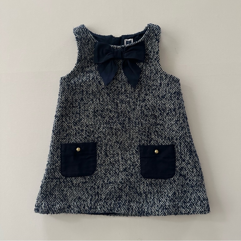 Janie and Jack 12-18 Months Baby Girl Dark Blue Bow Tweed Dress